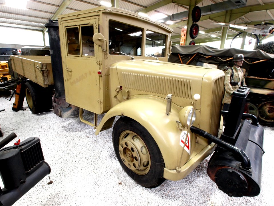 Opel Blitz truck with wooden cab and Imbert wood burning gas unit at Sinsheim