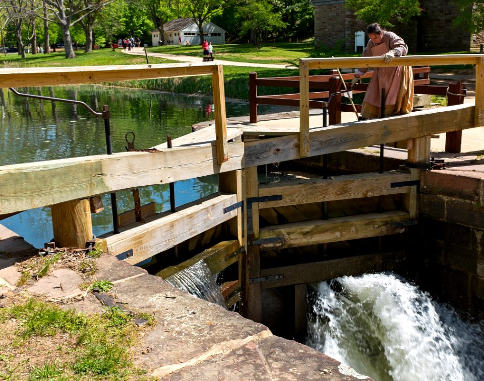 Opening Paddle Valves on Lock Gate on C and O Canal