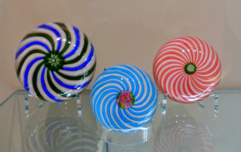 Paperweights by Cristallerie de Clichy, France, c. 1850, glass - Currier Museum of Art - Manchester, NH - DSC07718