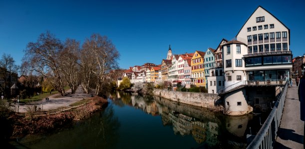 Panorama der Neckarfront in Tübingen mit Neckarinsel 2019