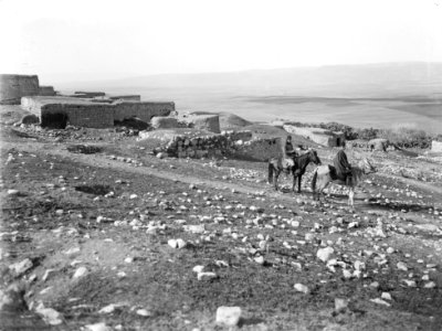 Panorama, dorpen, mannen, ezels, Jordanië, Bestanddeelnr 254-6124
