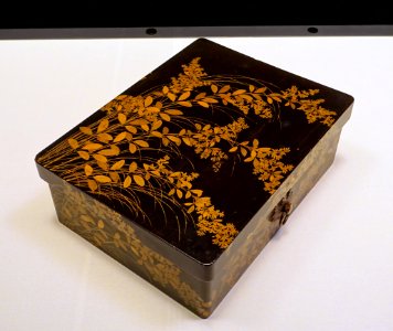 Paper box with bush clover and eulalia grass, Azuch-Momoyama to Edo period, 1500s-1600s AD, maki-e lacquer - Tokyo National Museum - Tokyo, Japan - DSC08884
