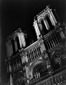 Parijs Nachtopname van de westgevel van de kathedraal Notre Dame, Bestanddeelnr 190-0812