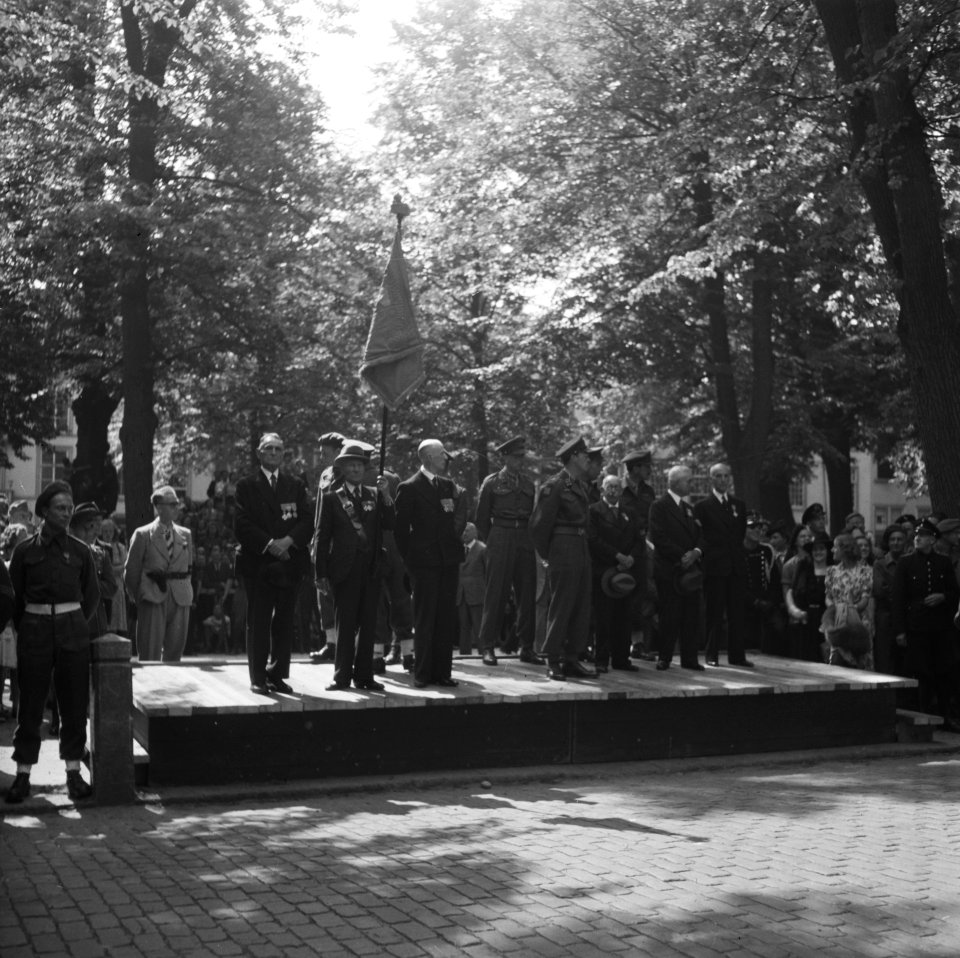Parade over het Lange Voorhout Bordes met hoogwaardigheidsbekleders en vaadelwa, Bestanddeelnr 900-5384