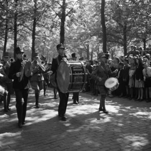 Parade over het Lange Voorhout Muziekkorps regiment Grenadiers, Bestanddeelnr 900-5378