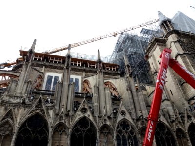 Paris 4e - Rue du Cloître Notre-Dame - Travaux de consolidation de la cathédrale après l'incendie 03