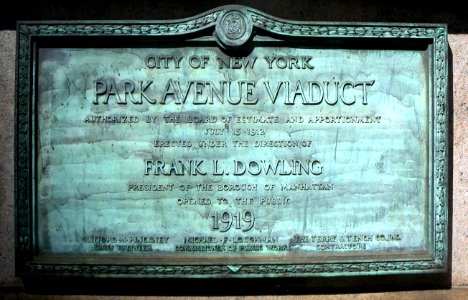 Park Avenue Viaduct plaque 1919 jeh