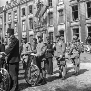 Parade over het Lange Voorhout Muziekkorps regiment Grenadiers, Bestanddeelnr 900-5379
