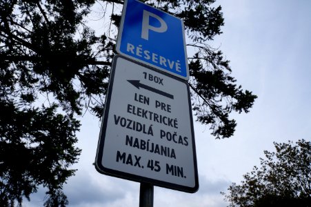 Parkovanie len pre elektricke vozidla (parking for electric vehicles only) sign in Slovakia