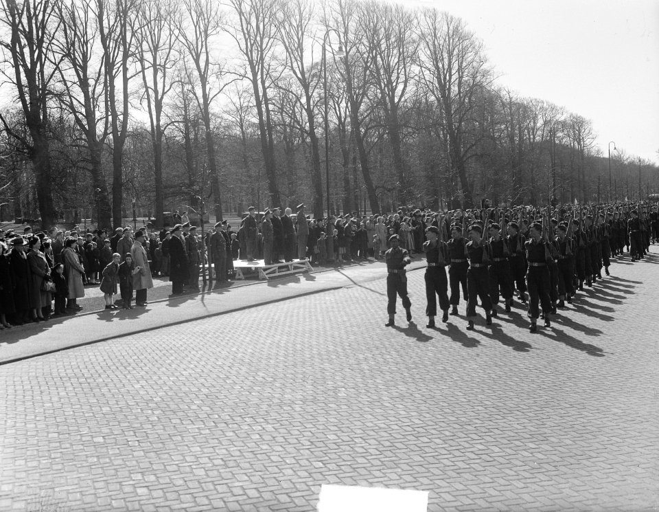Parade en inspectie te Haarlem Regiment Betuwe, Bestanddeelnr 904-4809