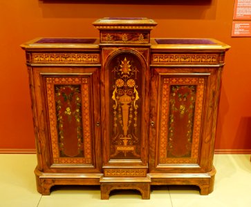 Parlor cabinet, Herter Brothers Decorating Company, 1871, rosewood with inlay and painted decoration - Currier Museum of Art - Manchester, NH - DSC07607