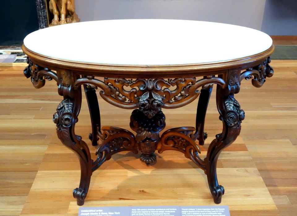 Parlor table, Joseph Meeks & Sons, New York, c. 1860, rosewood and marble - De Young Museum - DSC00852