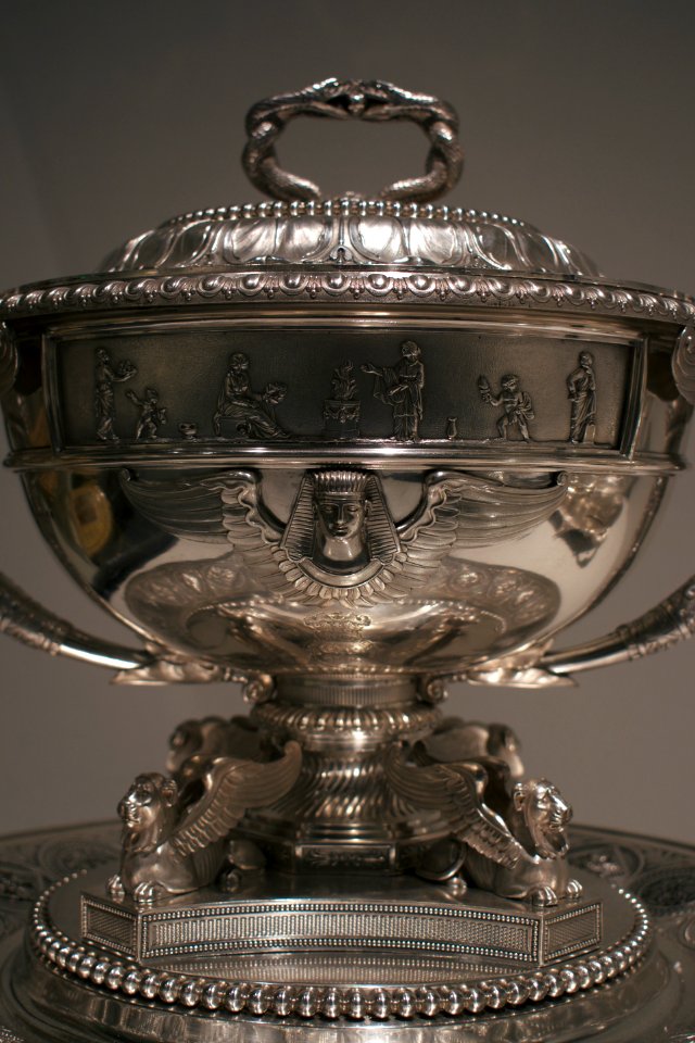 Paul Storr soup tureen with lid, silver (made 1806 or 1807) at LACMA with Egyptian, Roman, other ancient-inspired designs 03