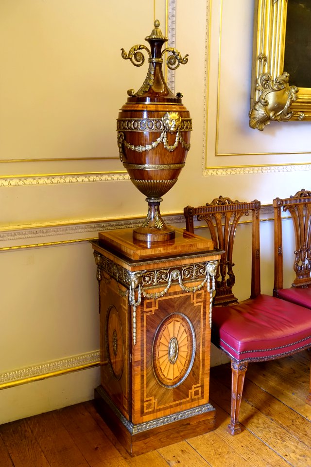 Pedestal and urn, by Thomas Chippendale, mid 1700s, for use as a plate warmer - State Dining Room - Harewood House - West Yorkshire, England - DSC02026