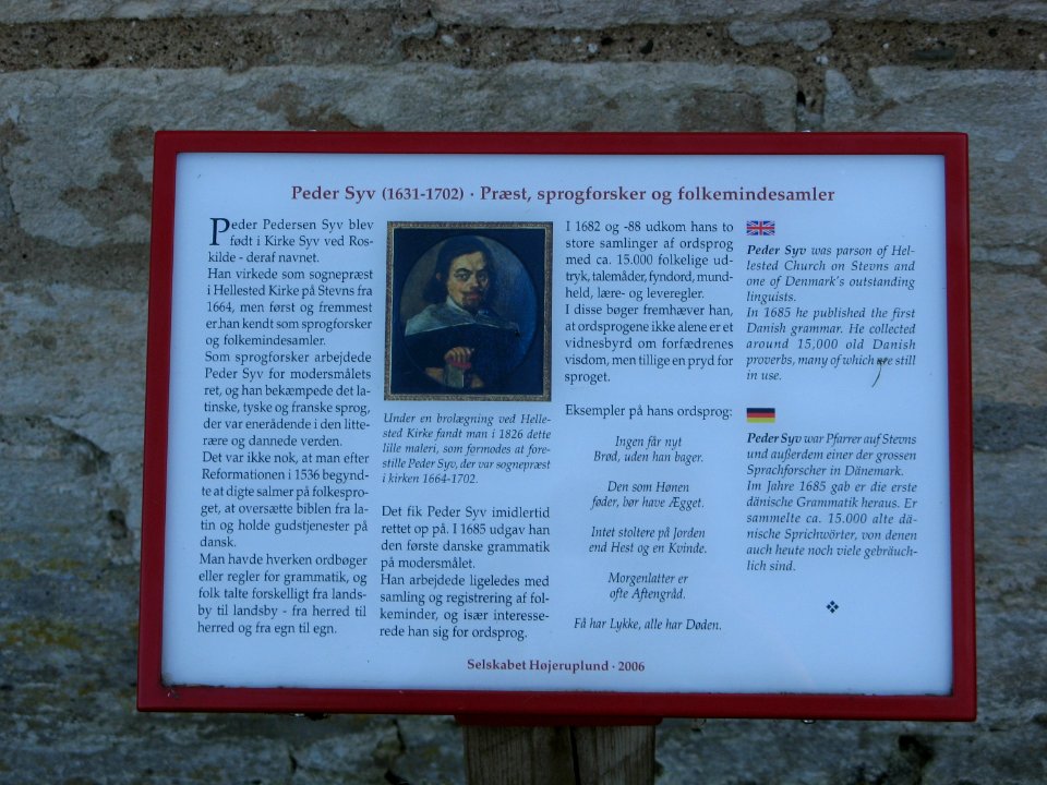 Peder Syv Erinnerungstafel in Hellested