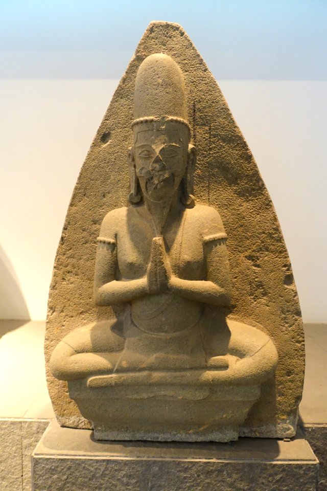 Pediment with ascetic figure, Po Rome, Ninh Thuan, 14th-16th century AD, sandstone - Museum of Vietnamese History - Ho Chi Minh City - DSC06116