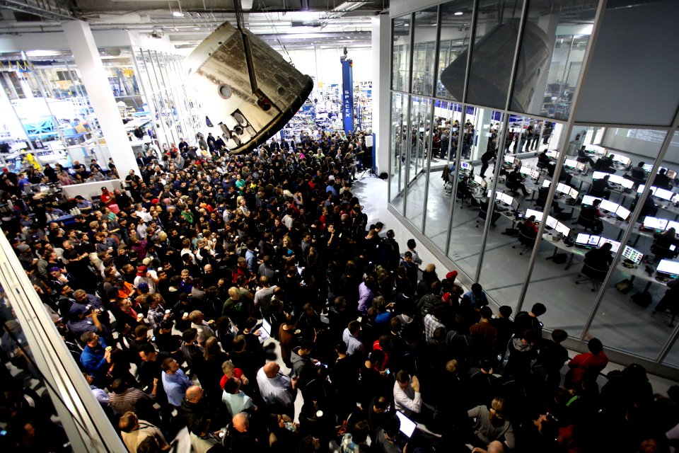 People outside of the SpaceX Mission Control