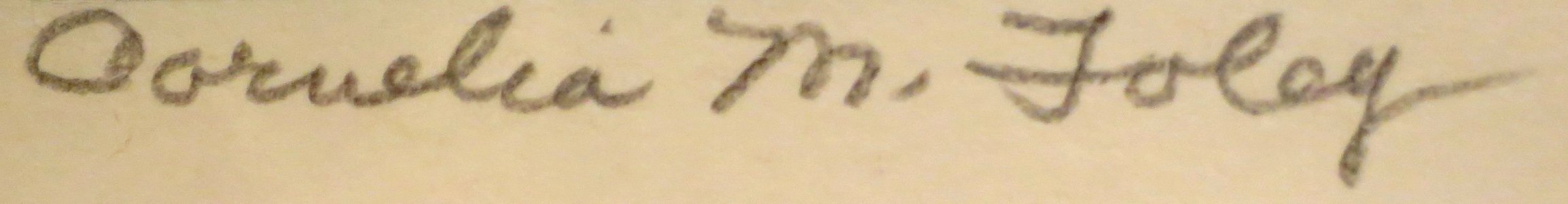 Pencil signature of artist Cornelia Macintyre Foley from 1935