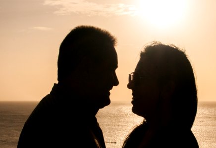 People in love in Juan Griego sunset