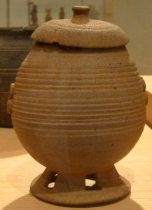 Pedestal jar from Korea, Three Kingdoms period-Silla, 6th-7th century, stoneware, Honolulu Academy of Arts