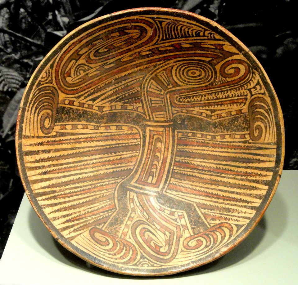 Pedestalled Plate, 700-900 AD, Azuero Peninsula, Panama, earthenware with red and black on orange-cream slip - Gardiner Museum, Toronto - DSC01186