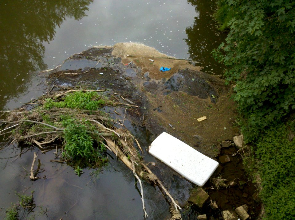 Pegauer Vorstadtbrücke mit Blick auf Unrat in der Elster im Mai 2016