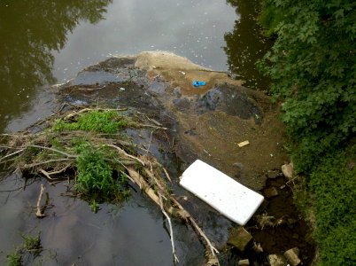 Pegauer Vorstadtbrücke mit Blick auf Unrat in der Elster im Mai 2016