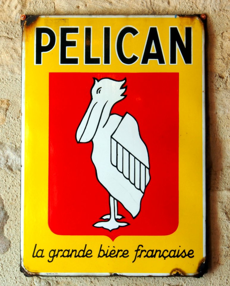 Pelican - la grande bière française, enamel advert at the Musée Européen de la Bière