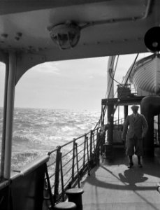 Passagier aan dek van een schip in volle zee, Bestanddeelnr 190-0415 photo