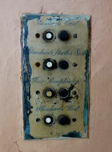 Passage to East Loggia, elevator buttons - Vizcaya Museum and Gardens - Miami, Florida - DSC08364
