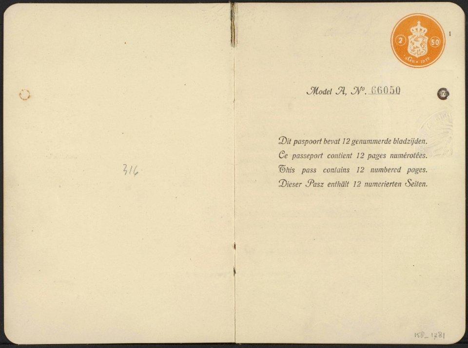 Paspoort van dr. H.C. Redeke, directeur van het Rijksinstituut voor Biologisch V, Bestanddeelnr 158-1781