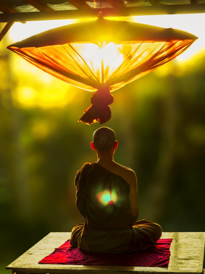 Monk meditating theravada buddhism photo