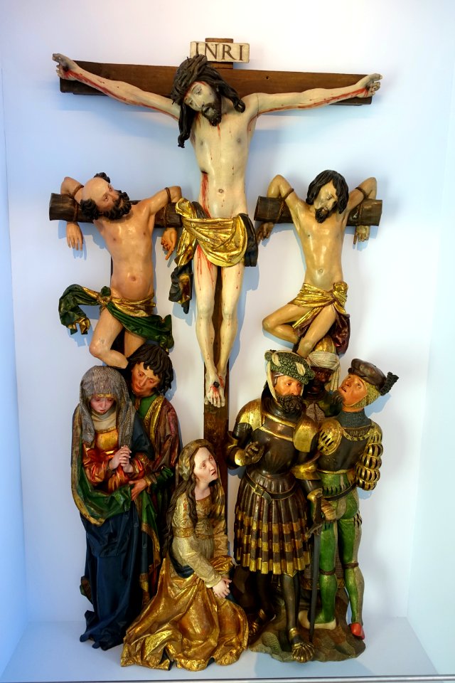 Passion relief by workshop of Niclaus Weckmann, Crucifixion, Ulm, Kreis Ulm, original c. 1520, this version 1625 by Caspar Strauss - Landesmuseum Württemberg - Stuttgart, Germany - DSC03077