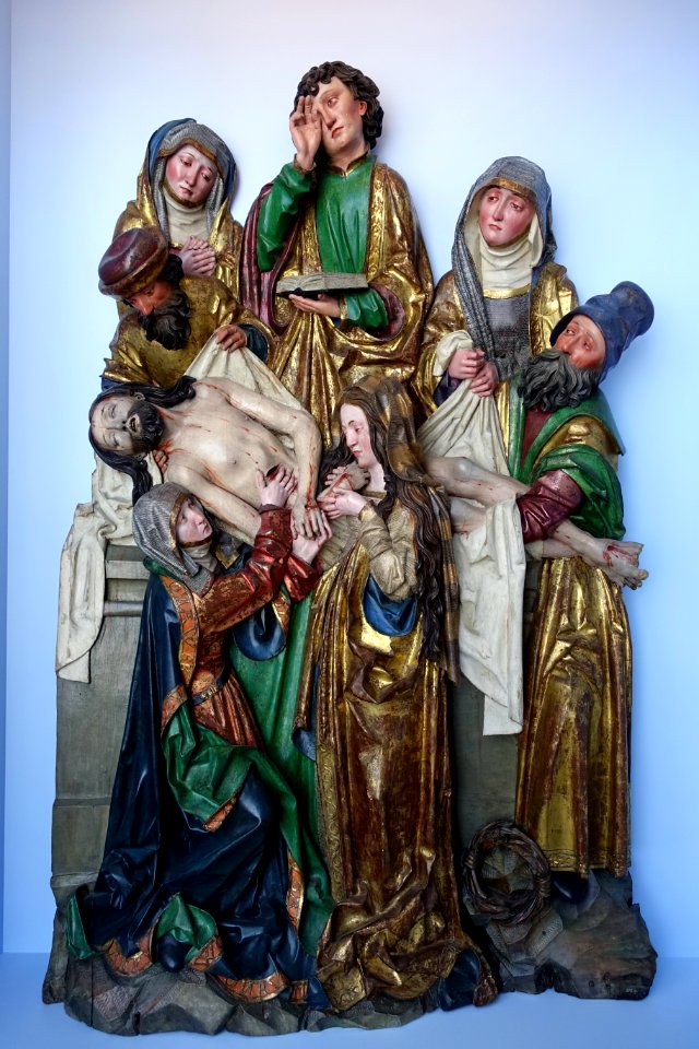 Passion relief by workshop of Niclaus Weckmann, Burial of Christ, Ulm, Kreis Ulm, original c. 1520, this version 1625 by Caspar Strauss - Landesmuseum Württemberg - Stuttgart, Germany - DSC03073