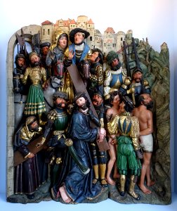 Passion relief by workshop of Niclaus Weckmann, Cross-bearing Christ, Ulm, Kreis Ulm, original c. 1520, this version 1625 by Caspar Strauss - Landesmuseum Württemberg - Stuttgart, Germany - DSC03068
