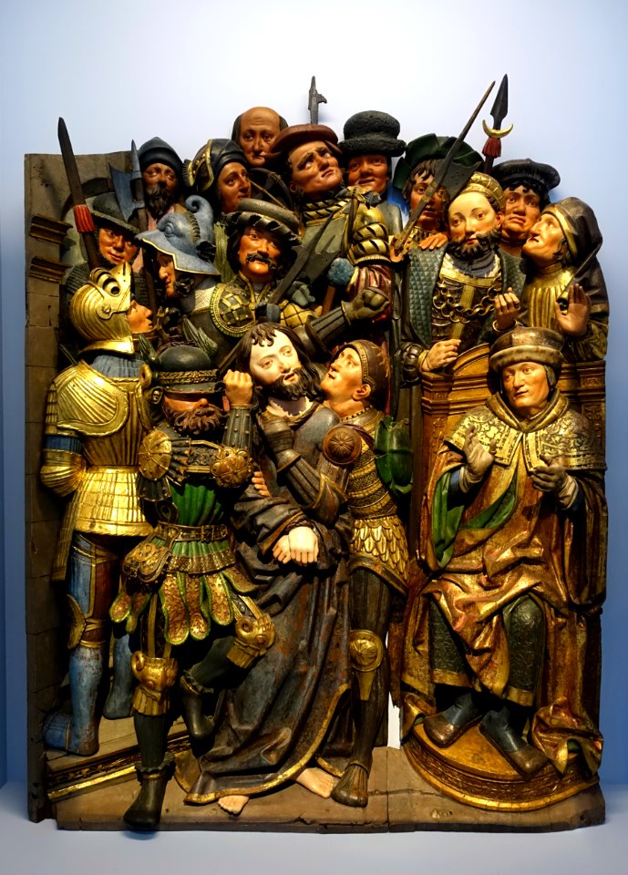 Passion relief by workshop of Niclaus Weckmann, Christ before Pilate, Ulm, Kreis Ulm, original c. 1520, this version 1625 by Caspar Strauss - Landesmuseum Württemberg - Stuttgart, Germany - DSC03062