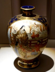 Ovoid Vase, Japan, undated, earthenware with overglaze and gold on dark cobalt - Chazen Museum of Art - DSC02380