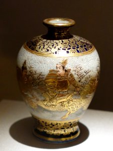 Ovoid Vase, Japan (Kyoto), attributed to Kinkozan workshop, 1870s-1920s, earthenware with overglaze and gold on dark cobalt - Chazen Museum of Art - DSC02378