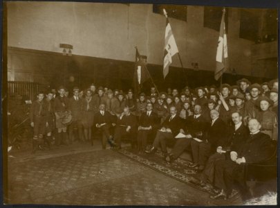 Padvinders ceremonie - ontvangst door notabelen in een zaal., Bestanddeelnr 158-2107