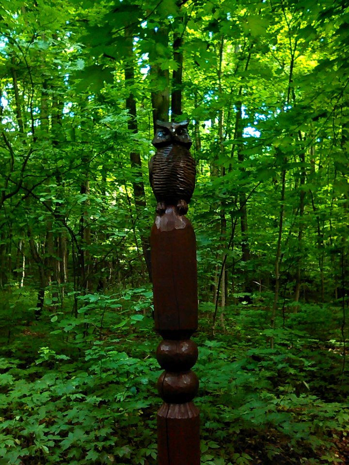 Owl. A wooden sculpture in Bitsevski Park