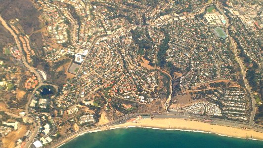 Pacific-Palisades-beach-and-high-school-Aerial-from-west-August-2014 photo