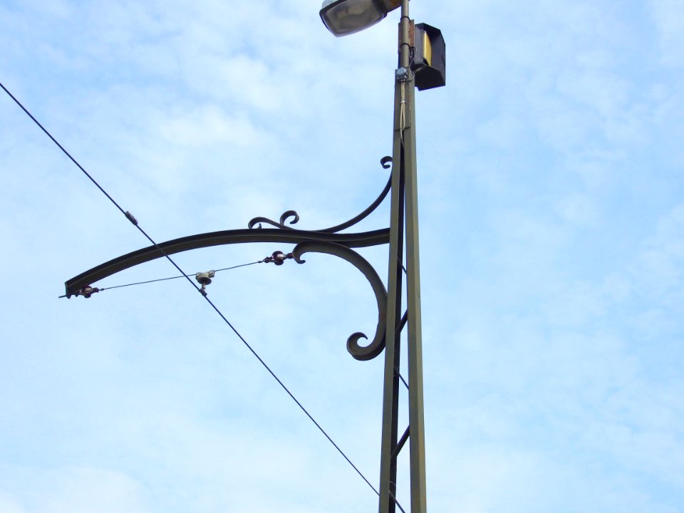 Overhead line of old tram in Malmo Sweden, pic3