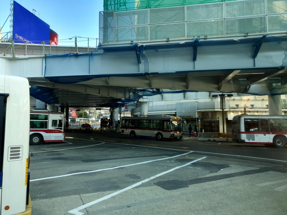 Overpass bridge construction above Shibuya west bus station