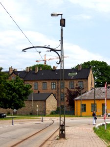 Overhead line of old tram in Malmo Sweden, pic1