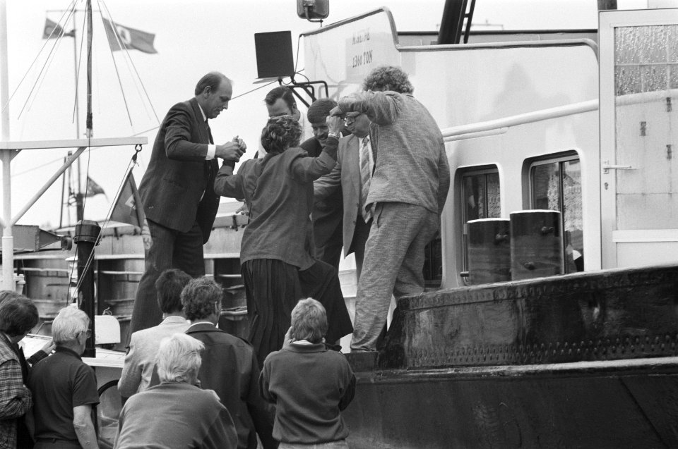 Overleg in Gorinchem i.v.m. blokkade binnenvaartschippers, Bestanddeelnr 934-2677