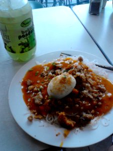 Pancit palabok from Susie's Cuisine and buko pandan juice from Nathaniel's in Marquee Mall, Angeles City, Philippines
