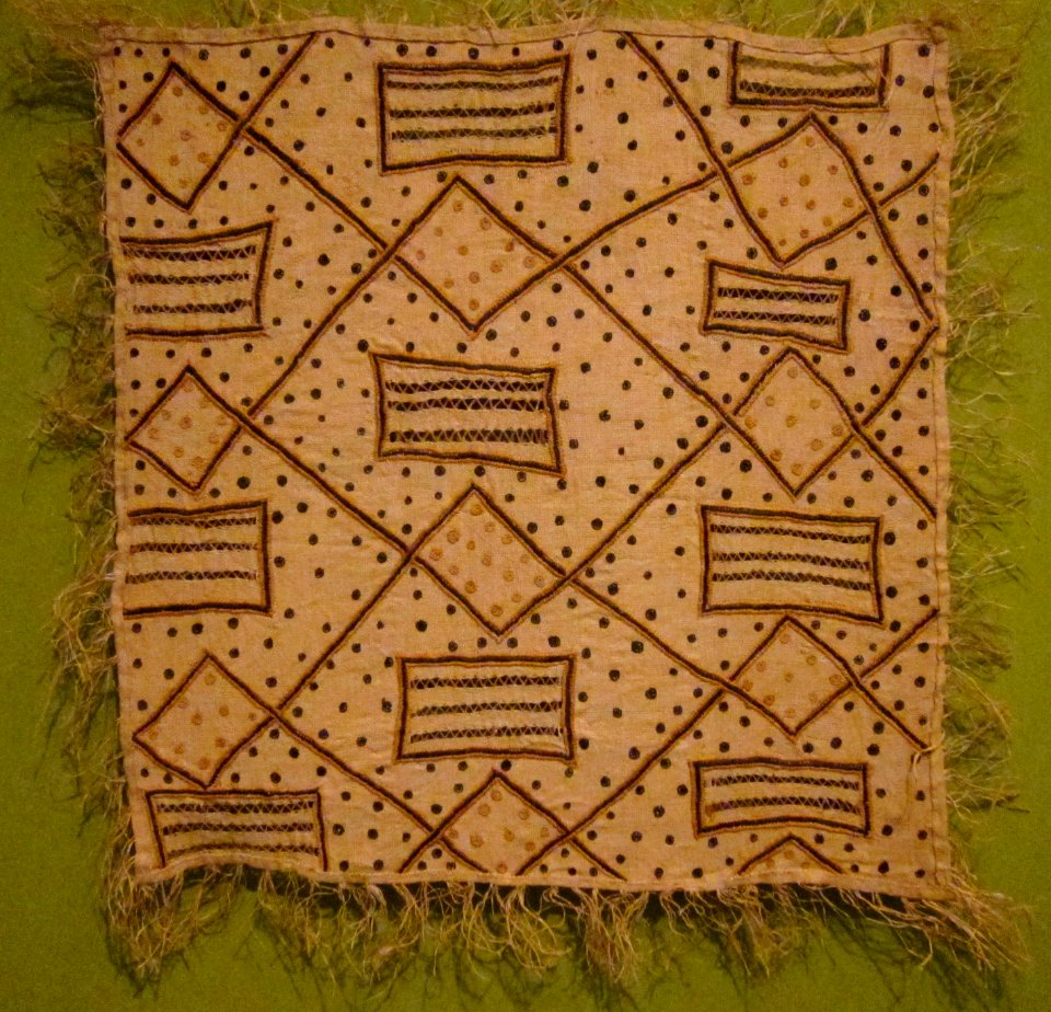 Panel, Bushong people, mid-20th century, raffia palm fiber, plain weave, openwork embroidery, and wrapping, HMA