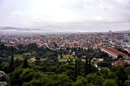 Panoramic view of the archaeological site of the Ancient Agora from the Areopagus