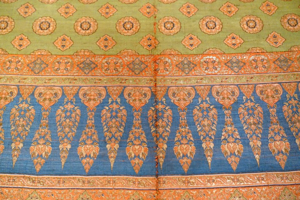 Panels, Iran, Isfahan, made for the Siamese court by commission from the Dutch East India Co, early 18th century AD, silk, metal-wrapped silk, view 2 - Textile Museum, George Washington University - DSC09872