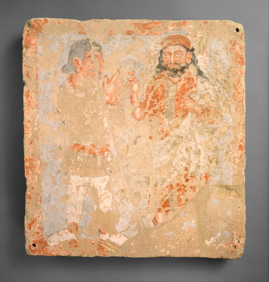 Panel with the god Zeus-Serapis-Ohrmazd and worshiper, ca 3rd century CE Kushan